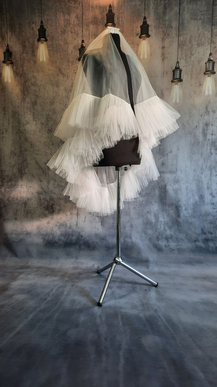 Ruffle veil Soft veil Frill tulle veil, modern wedding bridal veil, ruffle, lace, modern bohemian bridal veil