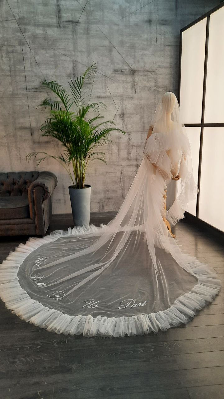 Romantic bridal veil, veil two-tiered Wedding Veil with Ruffles and Personalized Text
