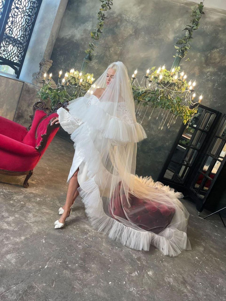 Ruffle veil Soft veil Frill tulle veil, modern wedding bridal veil, ruffle, lace, modern bohemian bridal veil