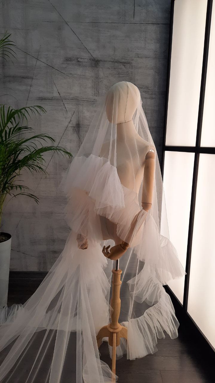 Romantic bridal veil, veil two-tiered Wedding Veil with Ruffles and Personalized Text