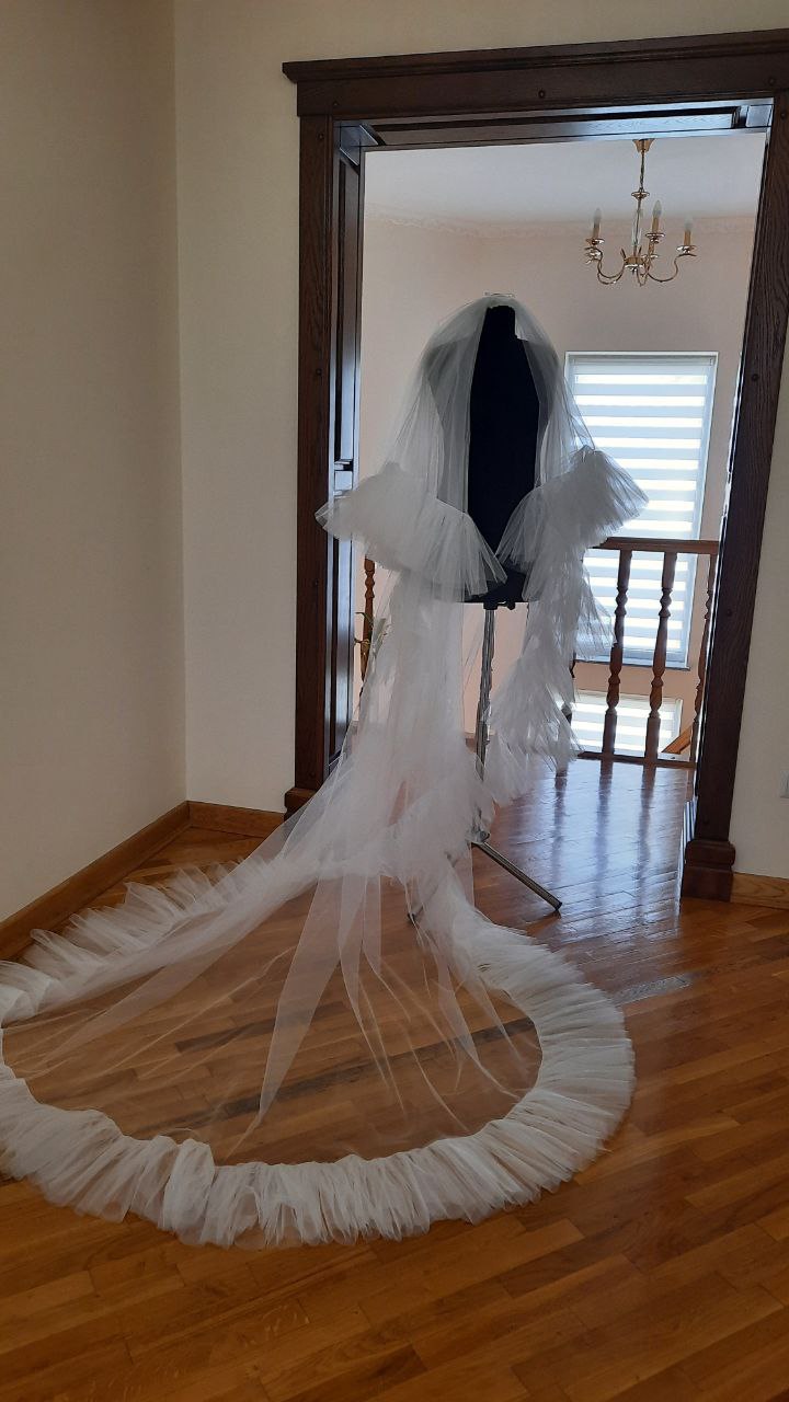 Ruffle veil Soft veil Frill tulle veil, modern wedding bridal veil, ruffle, lace, modern bohemian bridal veil