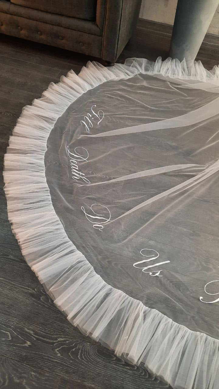 Romantic bridal veil, veil two-tiered Wedding Veil with Ruffles and Personalized Text