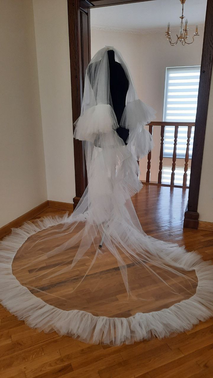 Ruffle veil Soft veil Frill tulle veil, modern wedding bridal veil, ruffle, lace, modern bohemian bridal veil