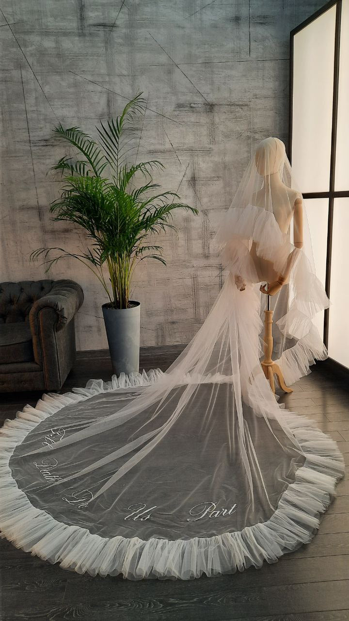 Romantic bridal veil, veil two-tiered Wedding Veil with Ruffles and Personalized Text