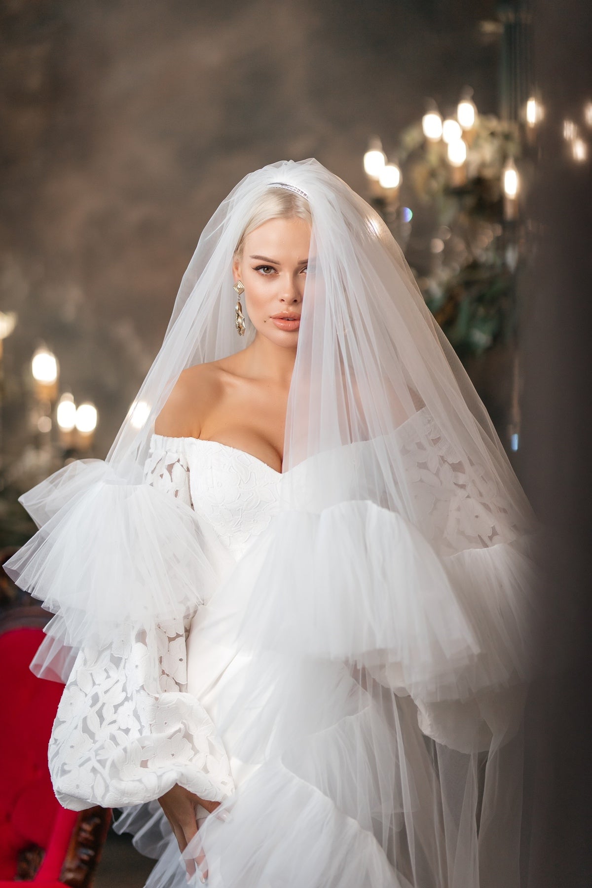 Pearl frill veil, double layer scalloped edge frill, ivory and sold white tulle, off white pearl frill, modern bohemian veil